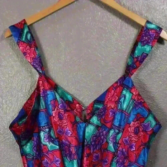 VINTAGE 90s Erica Taylor Mini Satin Slip Dress Floral Lingerie Intimate Large - Picture 2 of 8